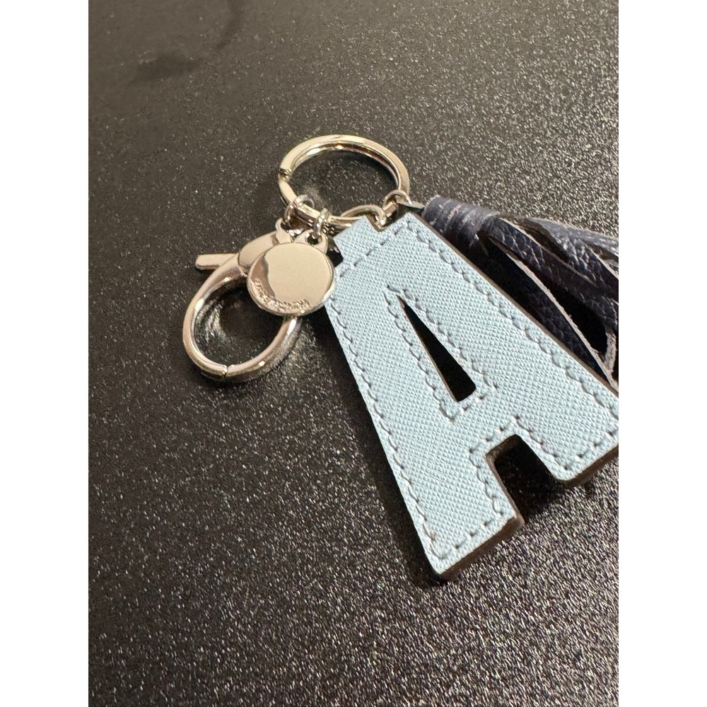 Rebecca Minkoff Letter A Light Blue Saffiano Tassel Charm Keychain‎ Bag Fob - Picture 12 of 12